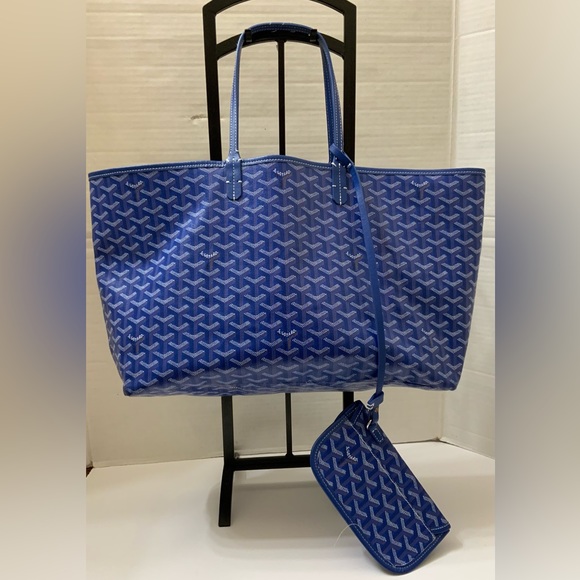 Goyard Handbags - GOYARD Saint Louis PM - Blue White Coated Canvas Leather